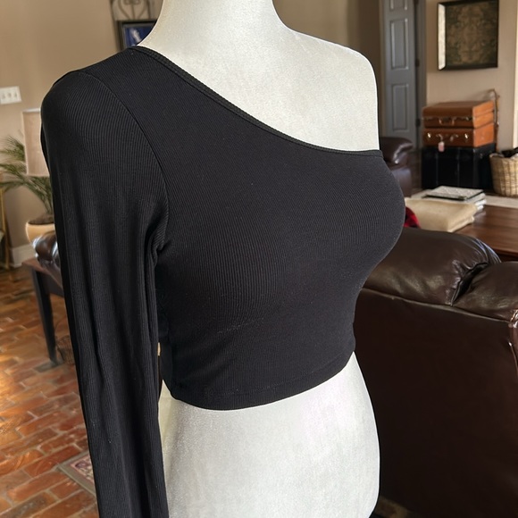 Klassy Network black one shoulder ribbed crop top szXL - Picture 5 of 12